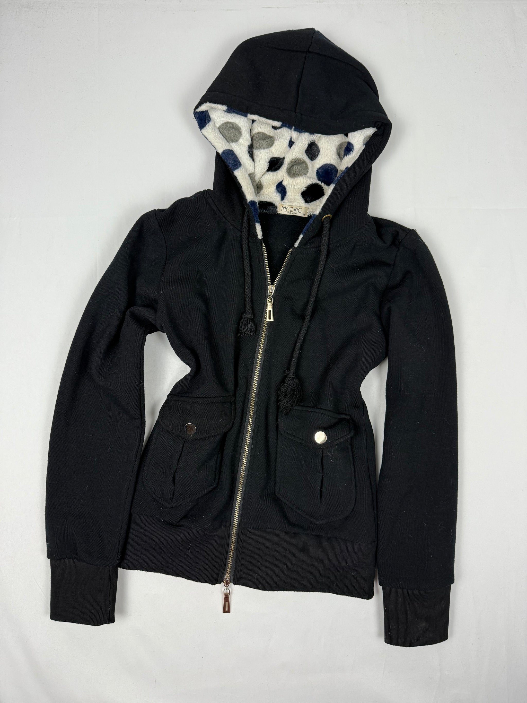 Black inside fleece zip up hoodie (S)