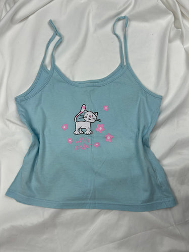 Baby blue kitty cotton cami top (M/L)