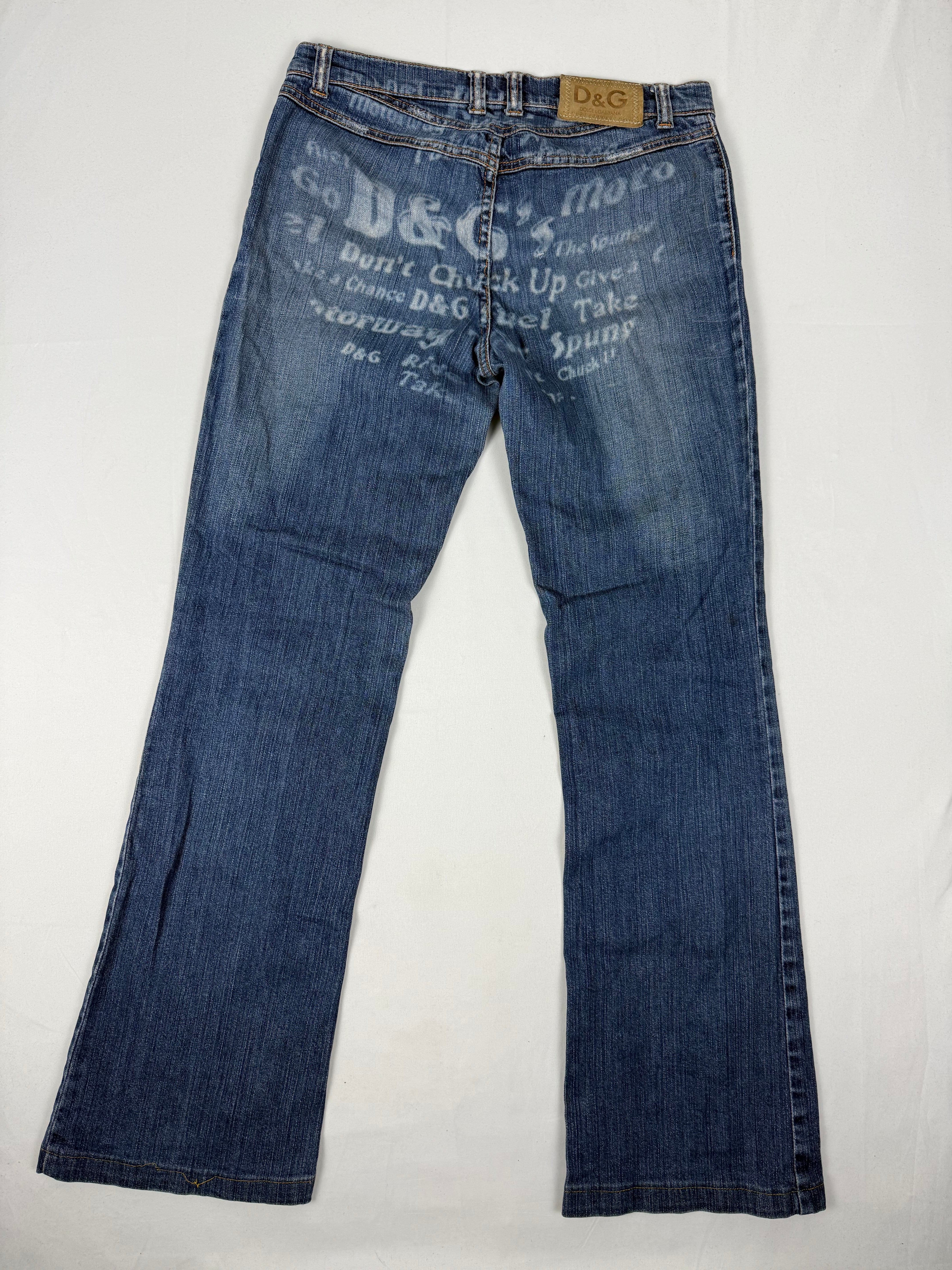 Blue low rise denim flare pants (M)