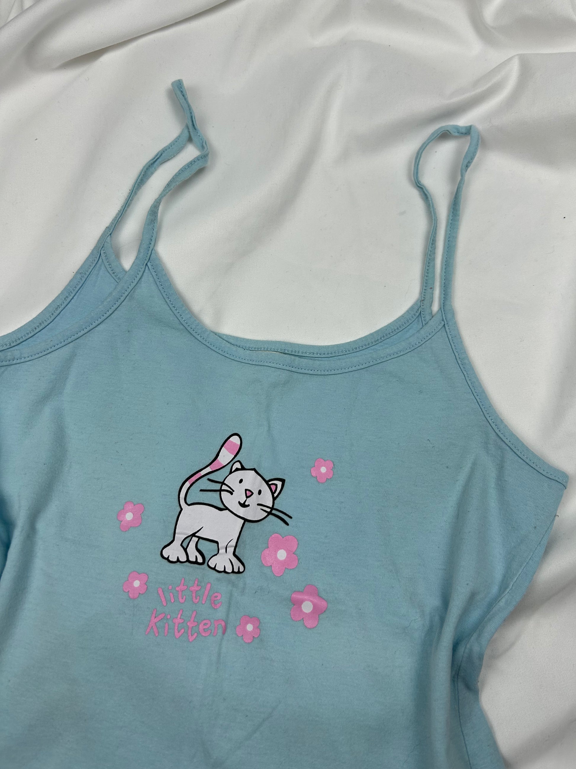 Baby blue kitty cotton cami top (M/L)