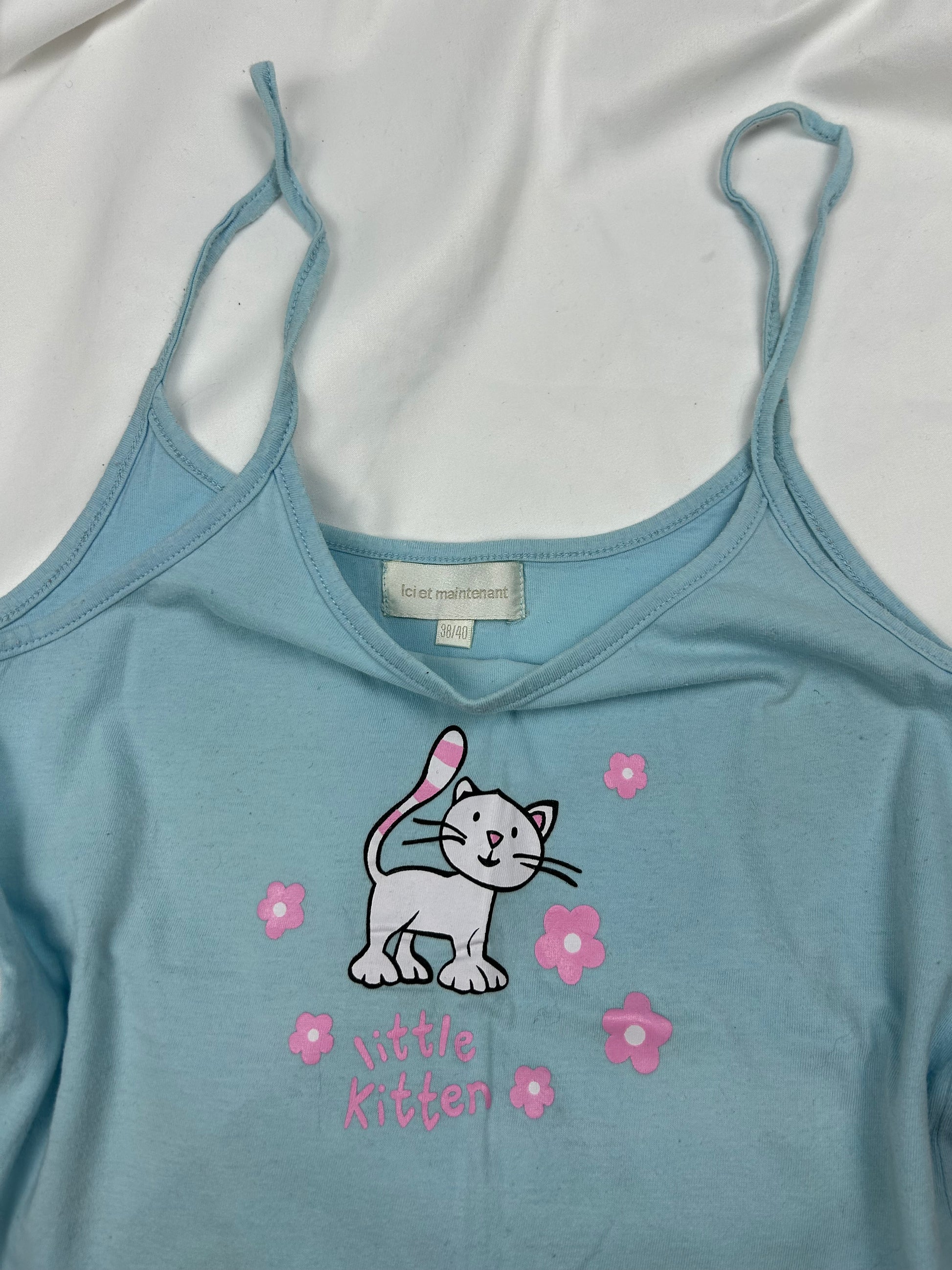 Baby blue kitty cotton cami top (M/L)