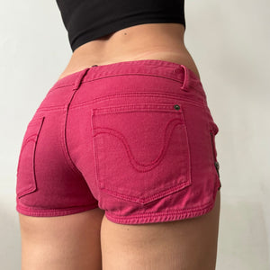 Red denim low rise mini short (S)