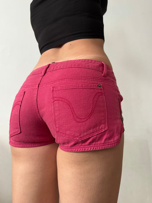 Red denim low rise mini short (S)