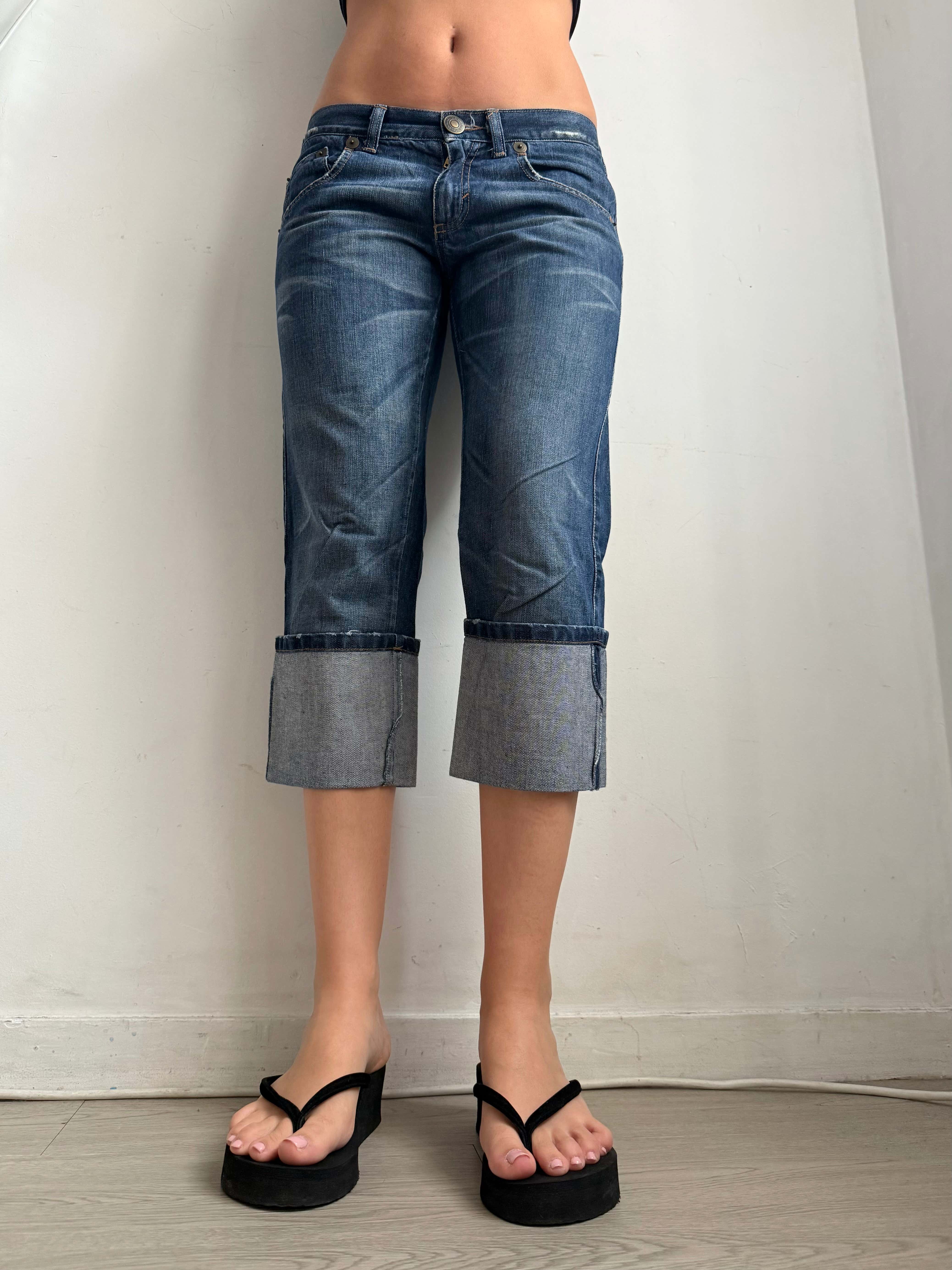 Pantalon droit taille basse en jean noir (XS)