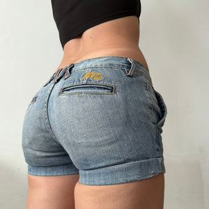 Blue denim low rise mini short (S)