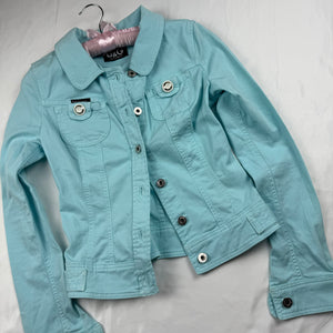 Blue denim zip up tight fit biker jacket (XS)