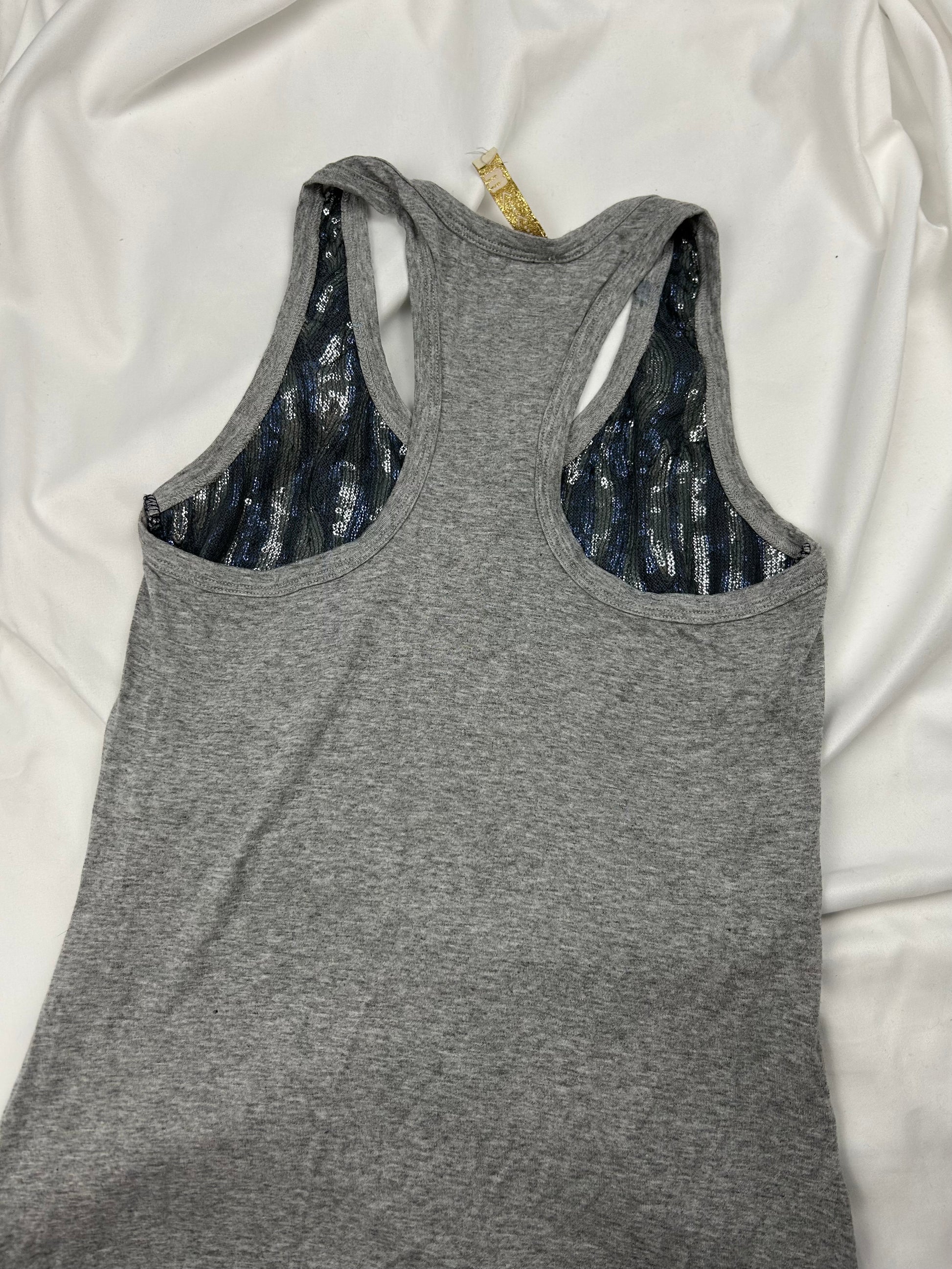 Grey sequins zebra print tank top (S)