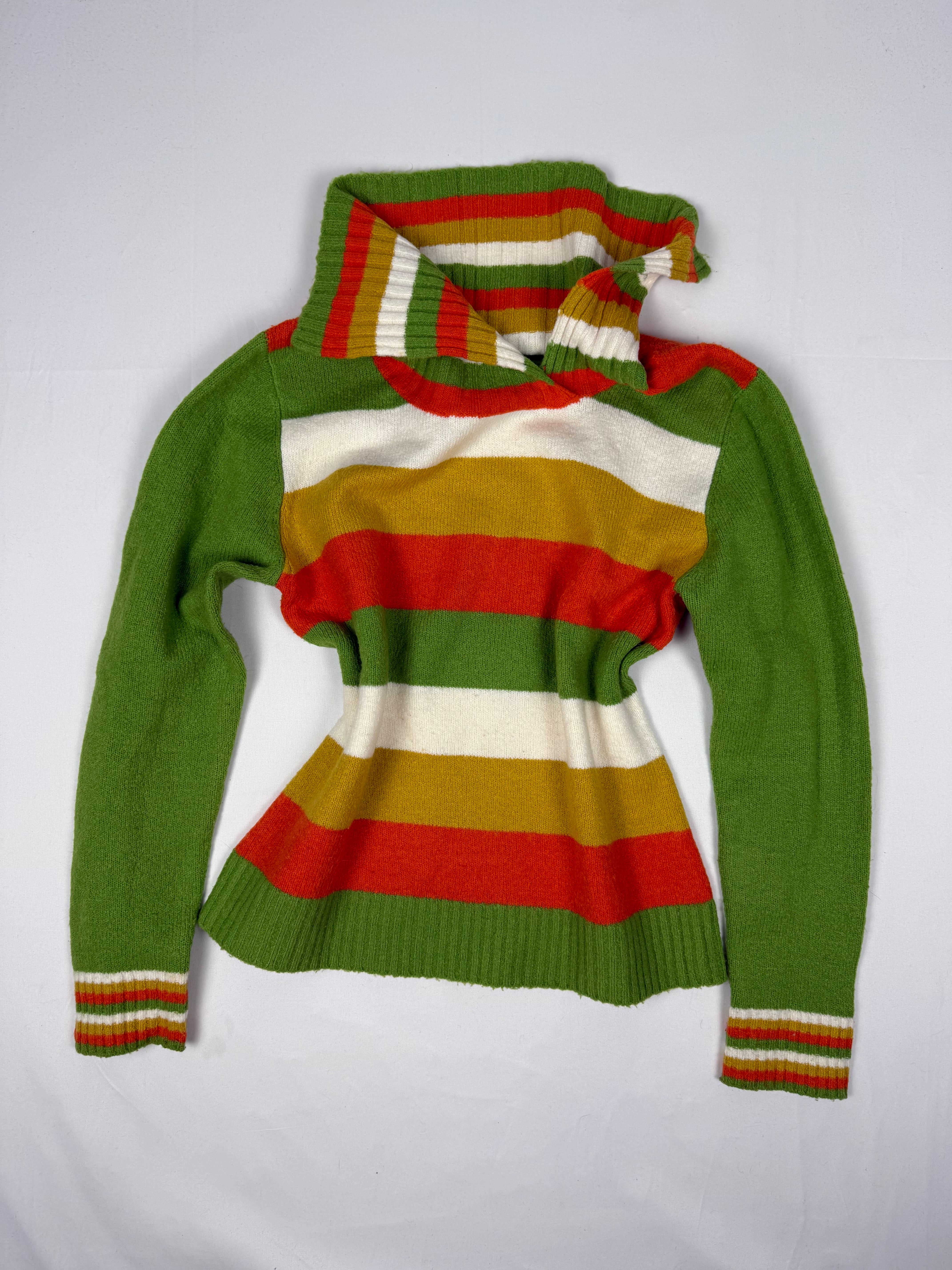 Green striped turtleneck wool jumper (S/M)