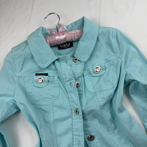 Blue denim zip up tight fit biker jacket (XS)