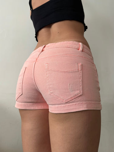 Orange denim low rise mini short (S)
