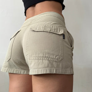 Beige 100% cotton mid rise mini short (S)
