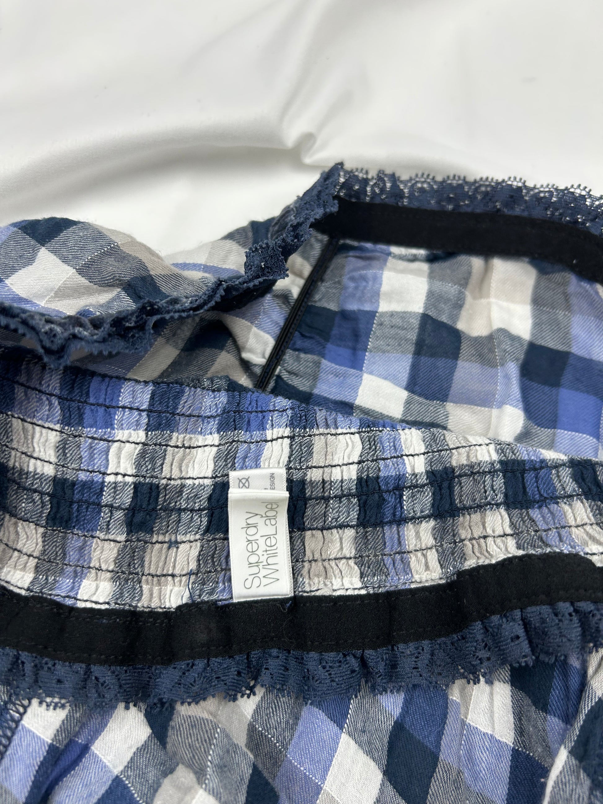 Blue 100% cotton check print bustier top + short set (M)
