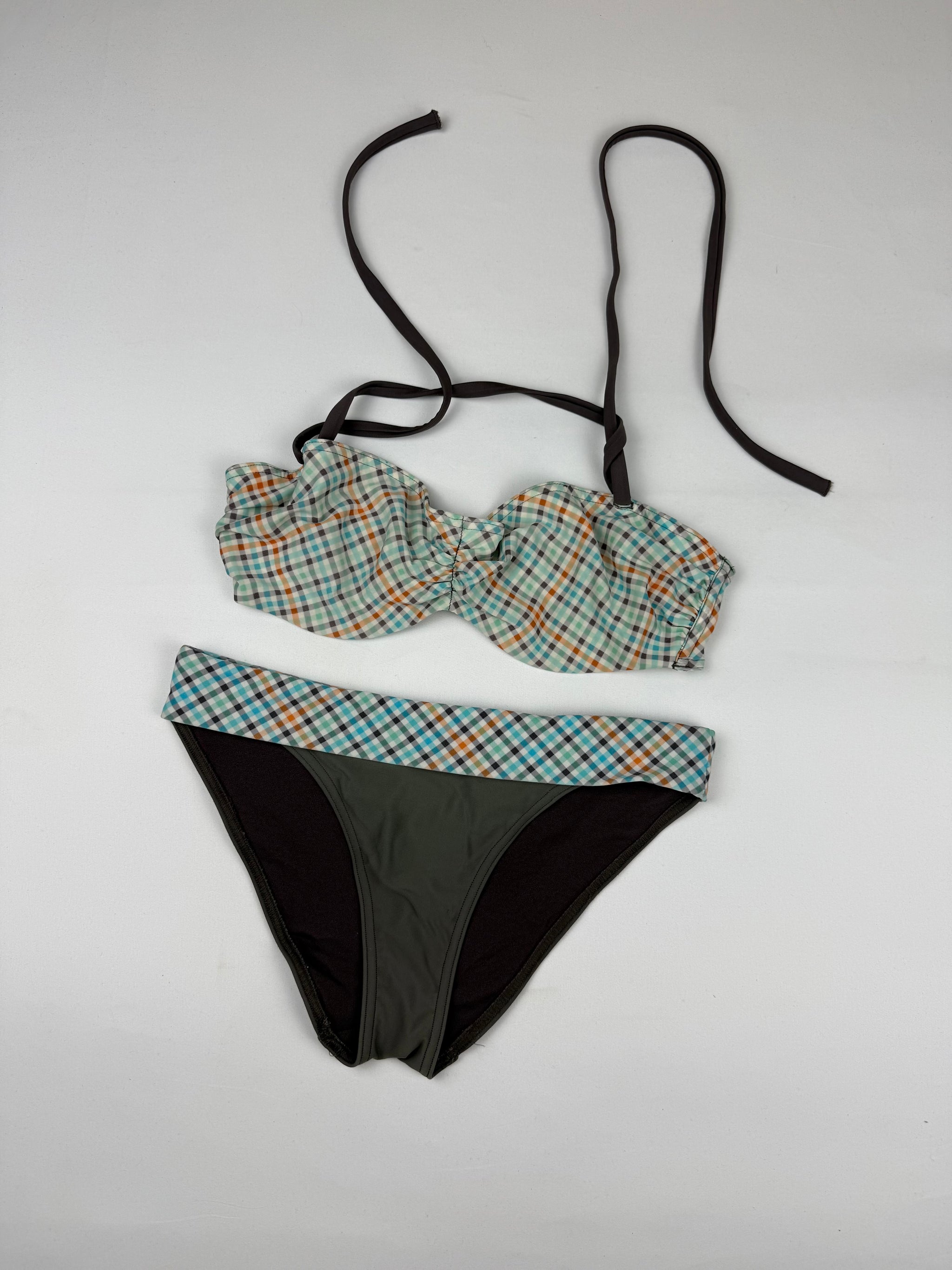 Khaki check print bikini set (M)