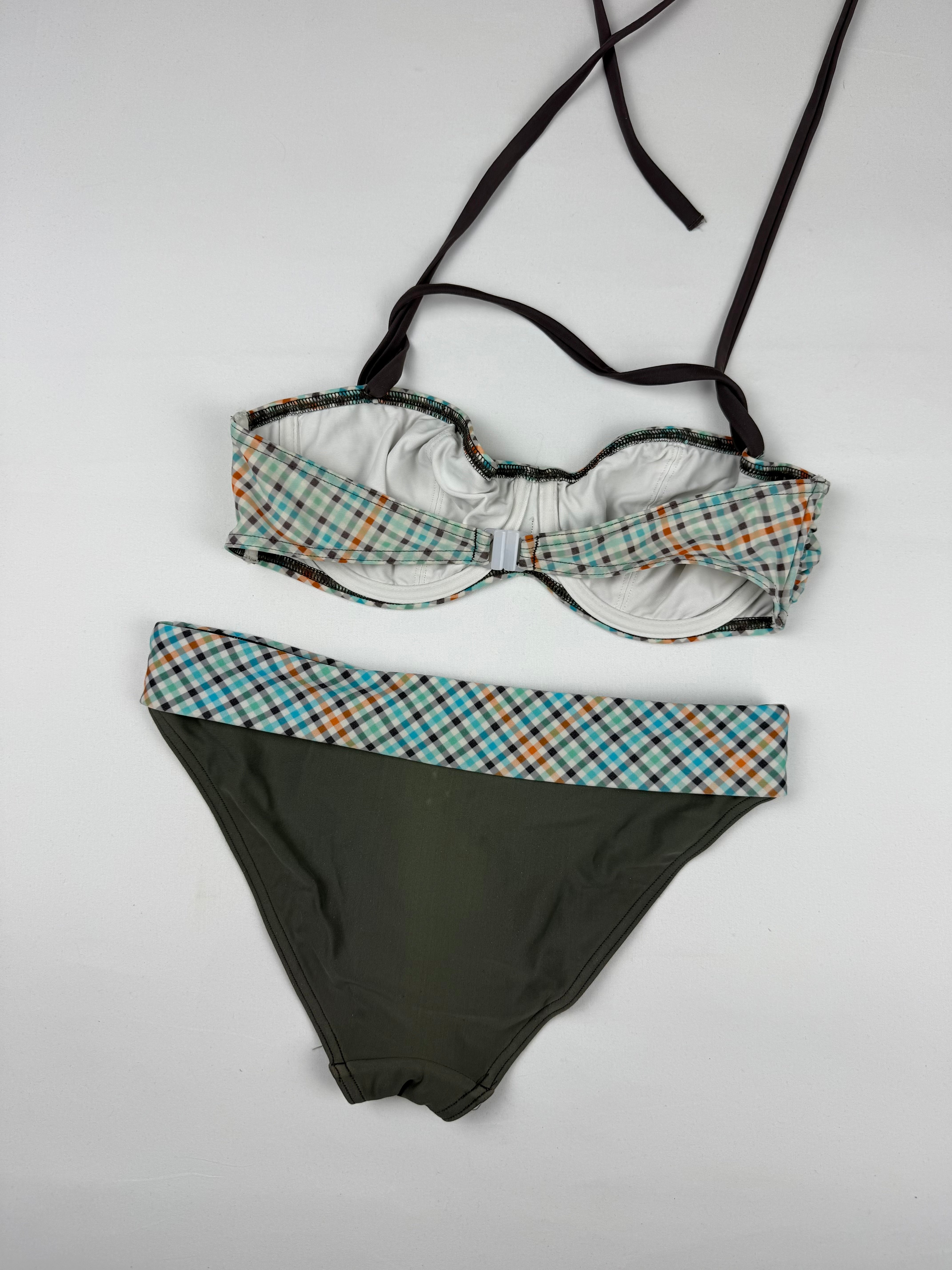 Khaki check print bikini set (M)