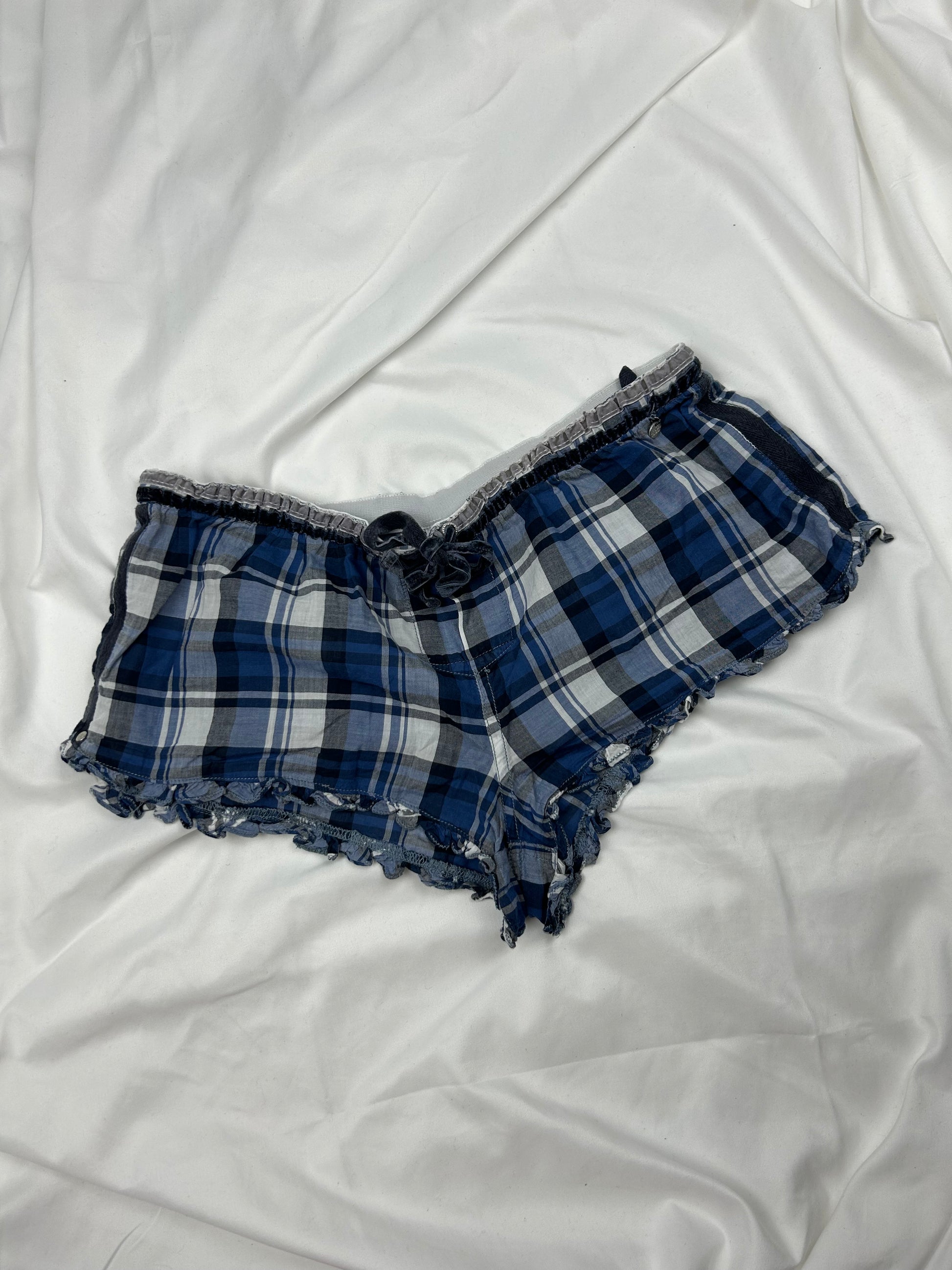 Blue 100% cotton check print bustier top + short set (M)