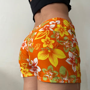 Orange floral print  low rise mini micro short (S/M)