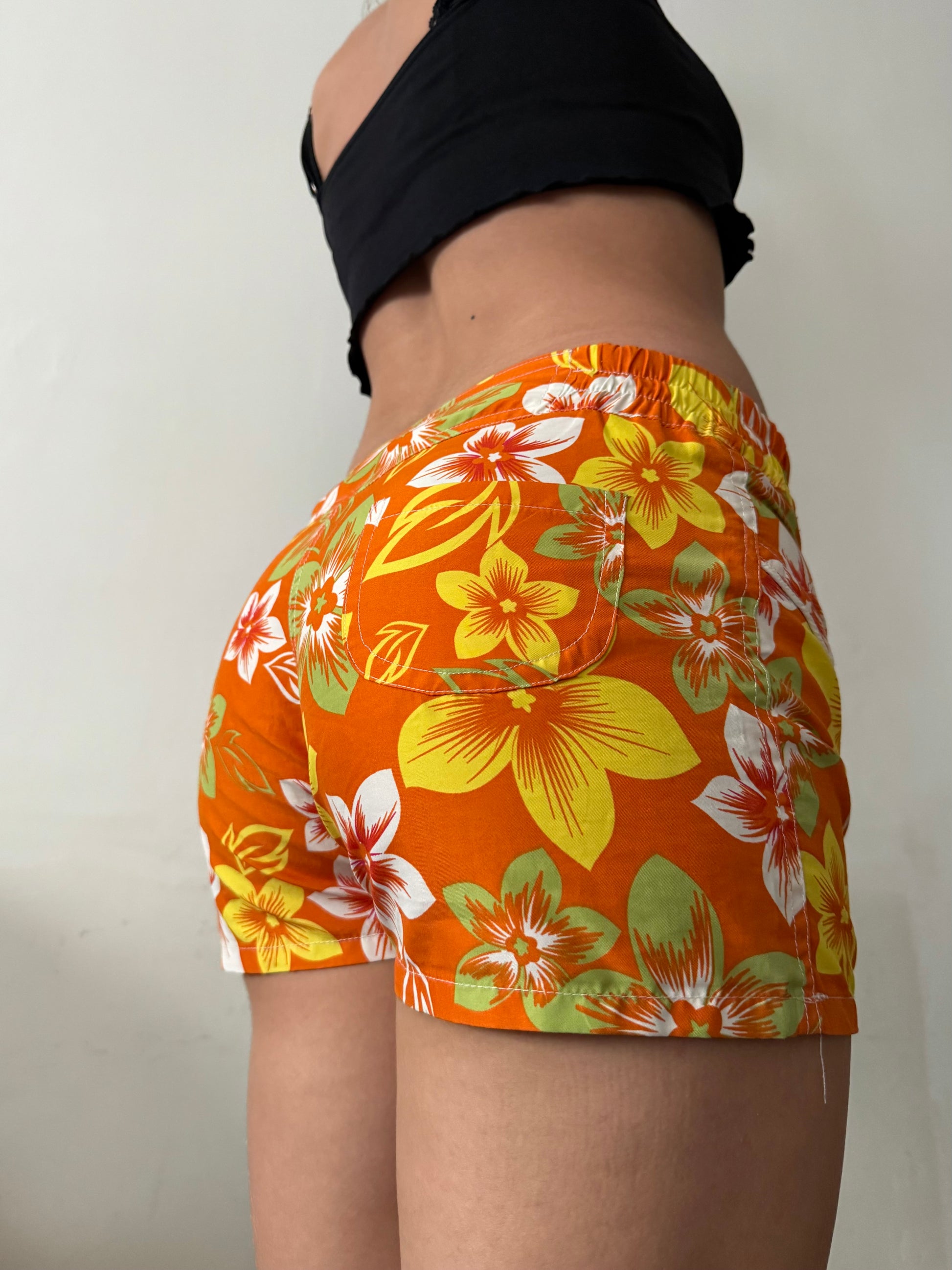 Orange floral print  low rise mini micro short (S/M)