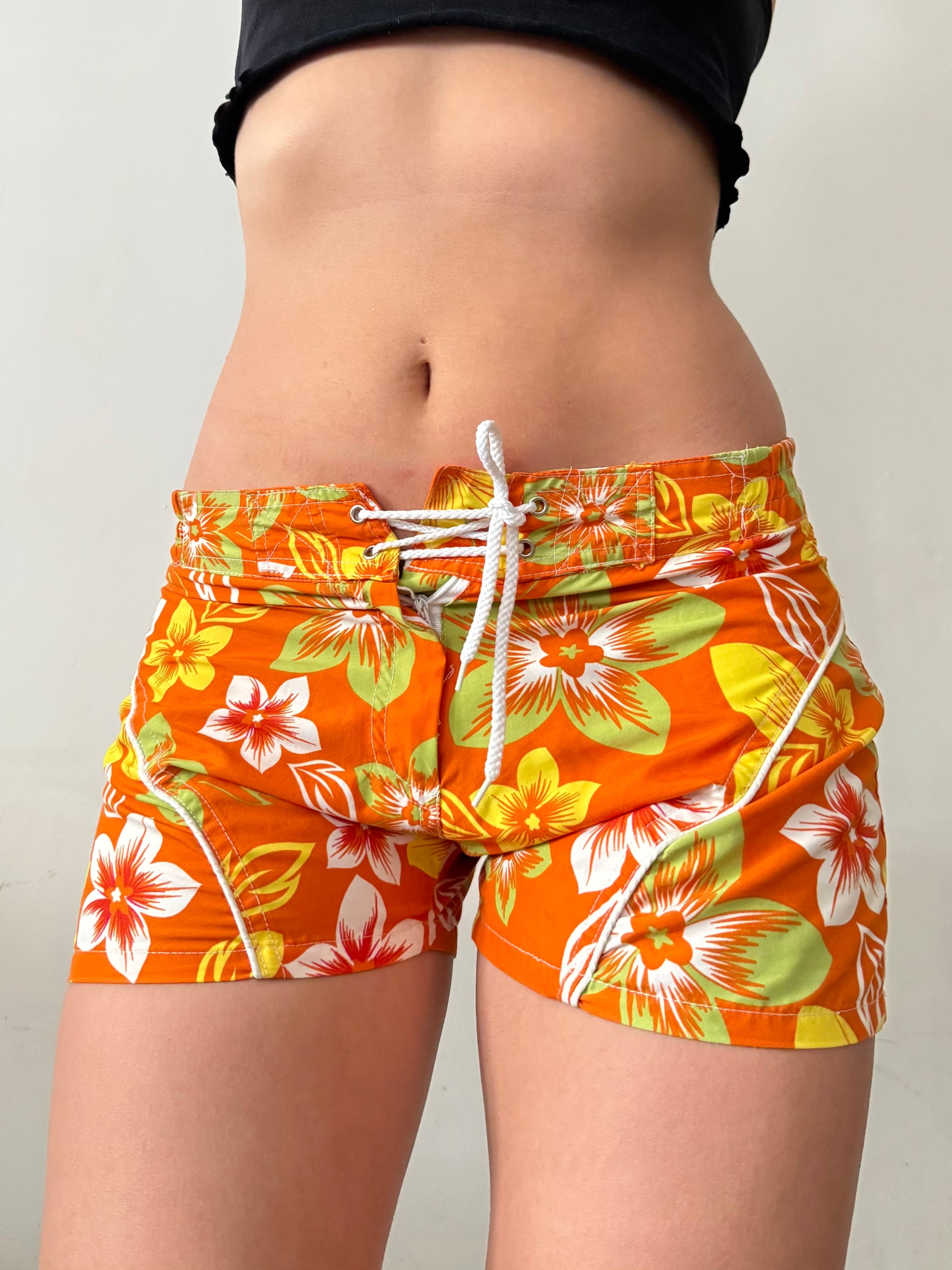Orange floral print  low rise mini micro short (S/M)