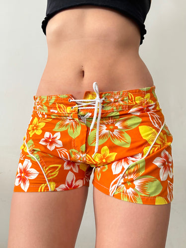 Orange floral print  low rise mini micro short (S/M)