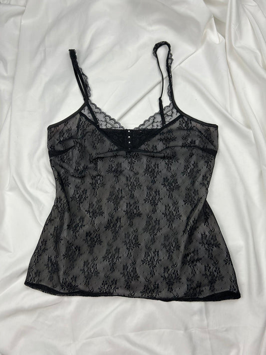Black lace lined cami top (S)