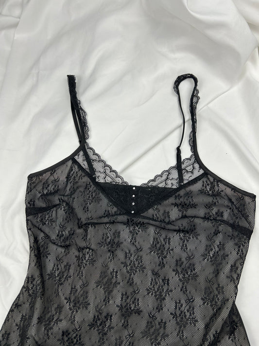 Black lace lined cami top (S)