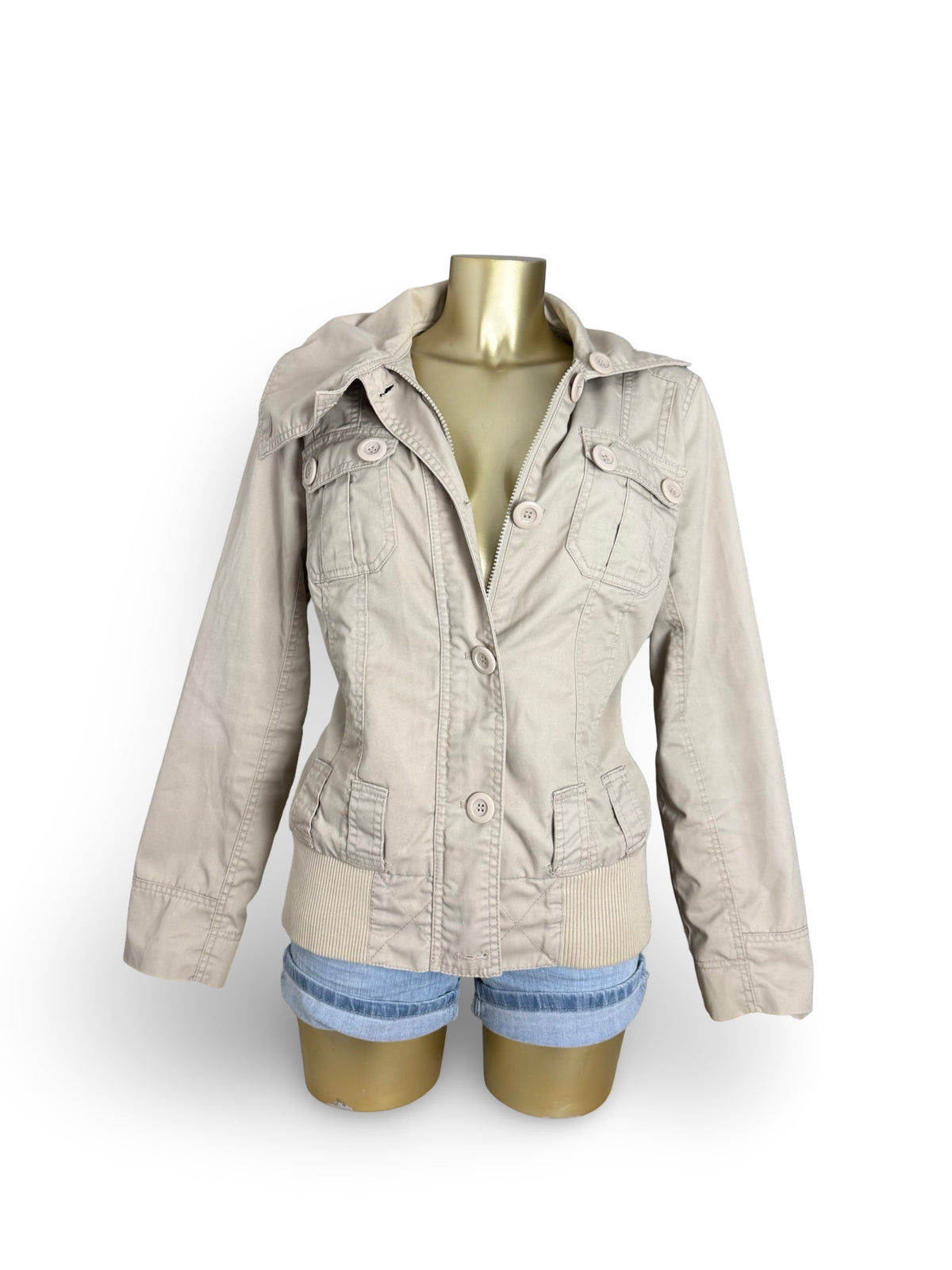 Beige cotton biker jacket (XL)