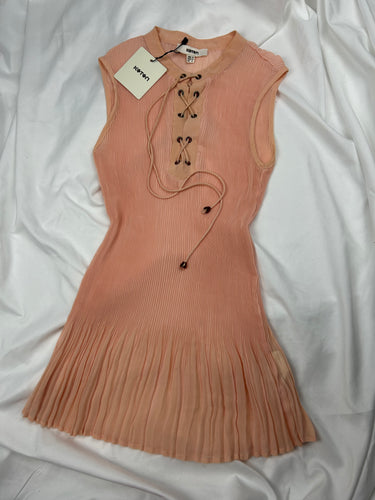 Beige / peach mesh pleated lace up tank top (M)