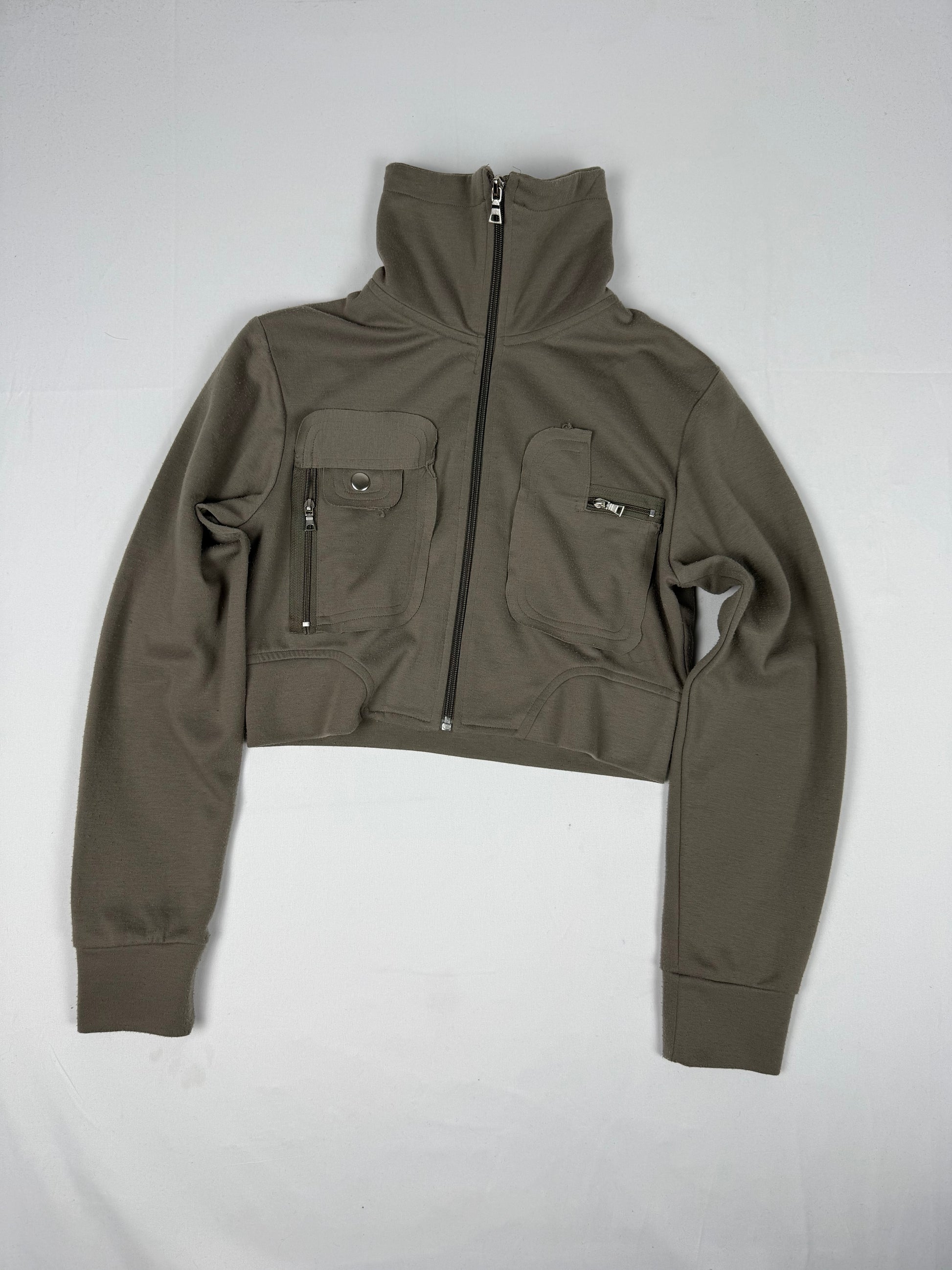 Khaki zip up crop sweatshirt (S/M)