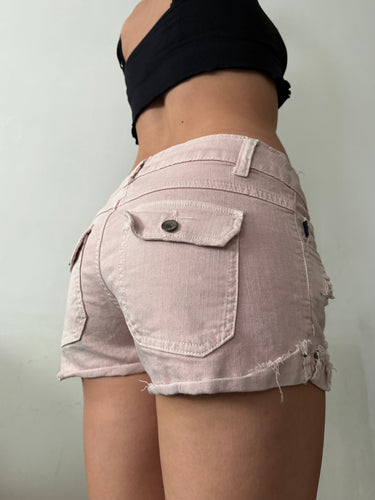 Pink denim low rise mini short (S/M)