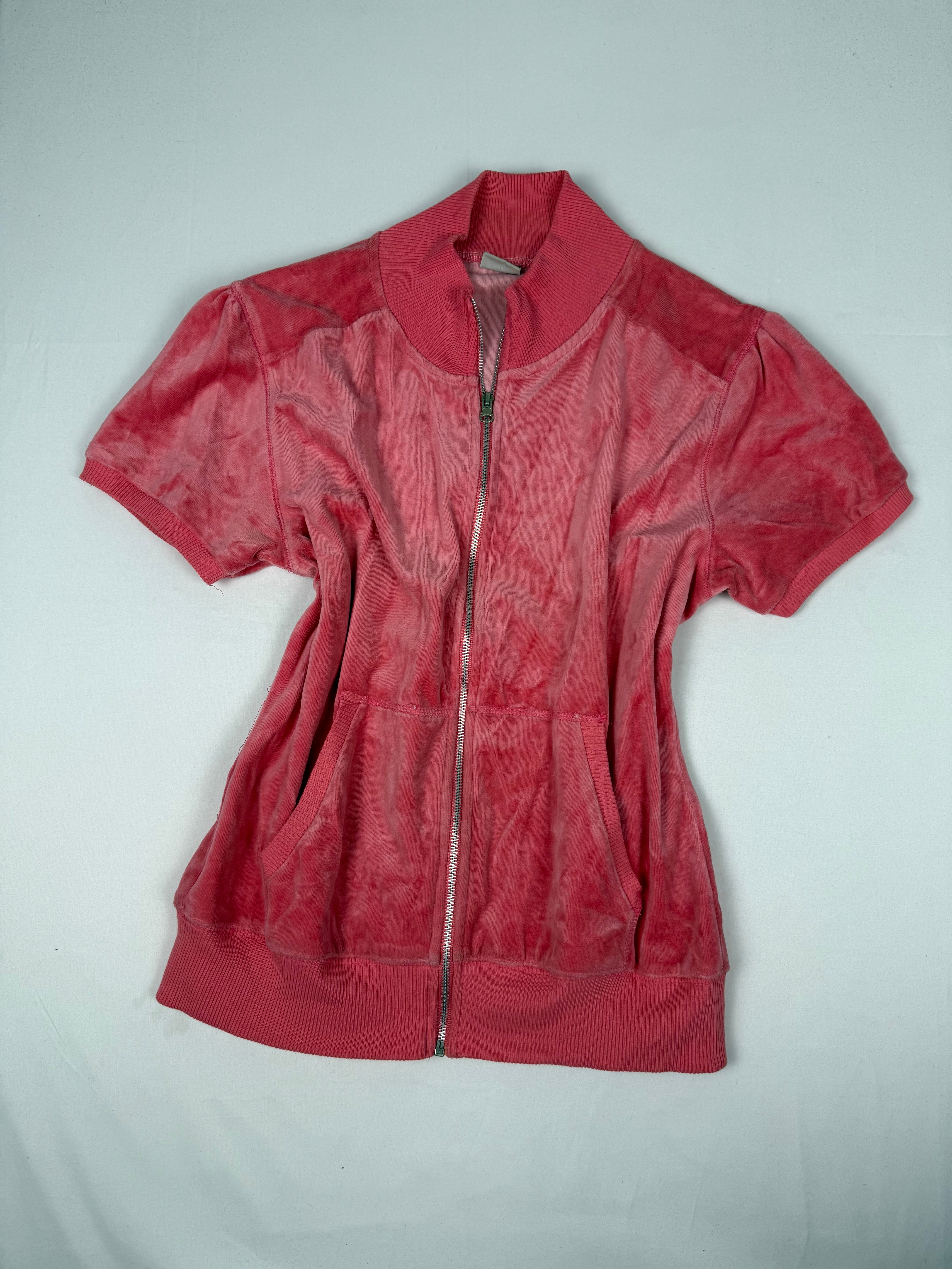 Pink velvet zip up hooded tee (XL)