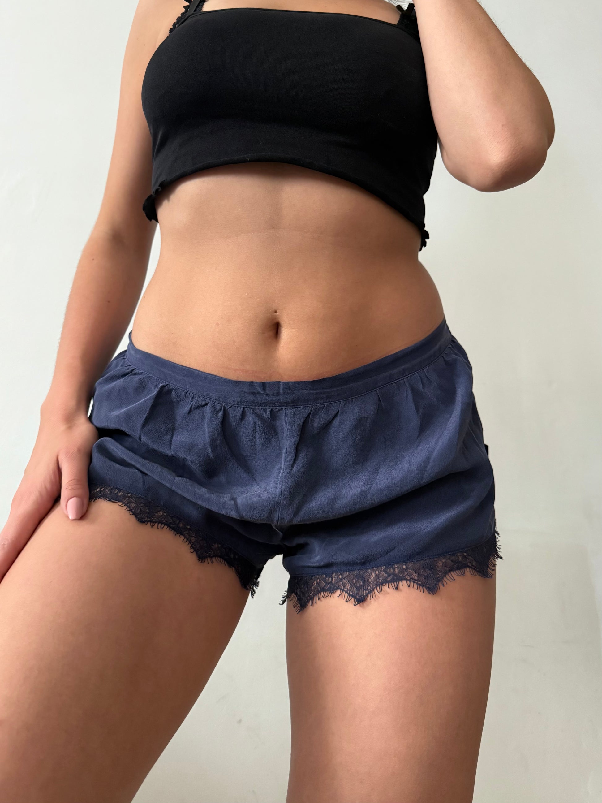 Blue 100% silk  low rise mini short (S)