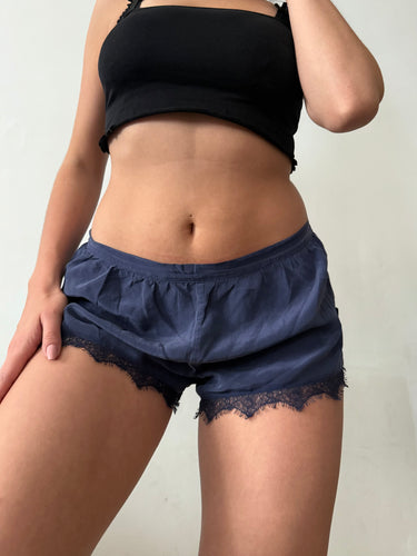 Blue 100% silk  low rise mini short (S)
