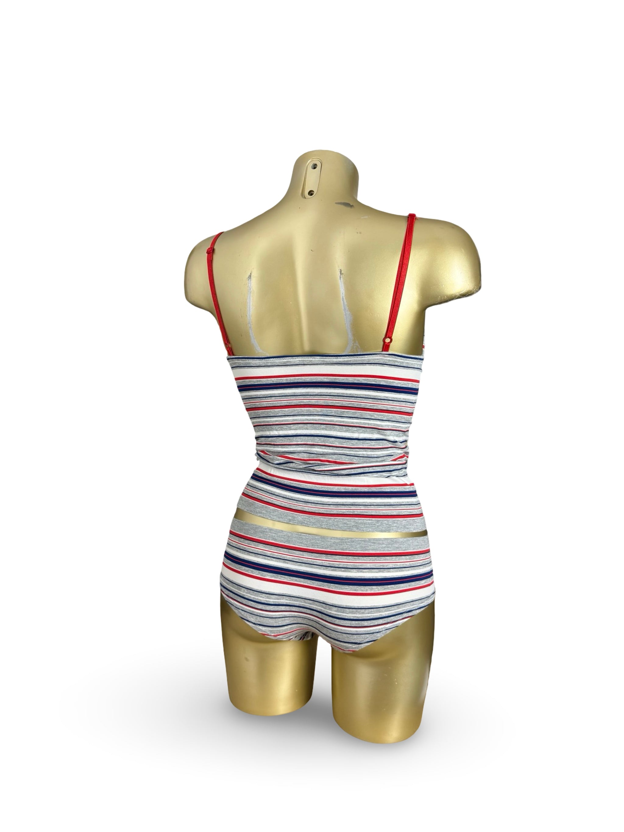 Grey striped stretchy top + shorty set (S)