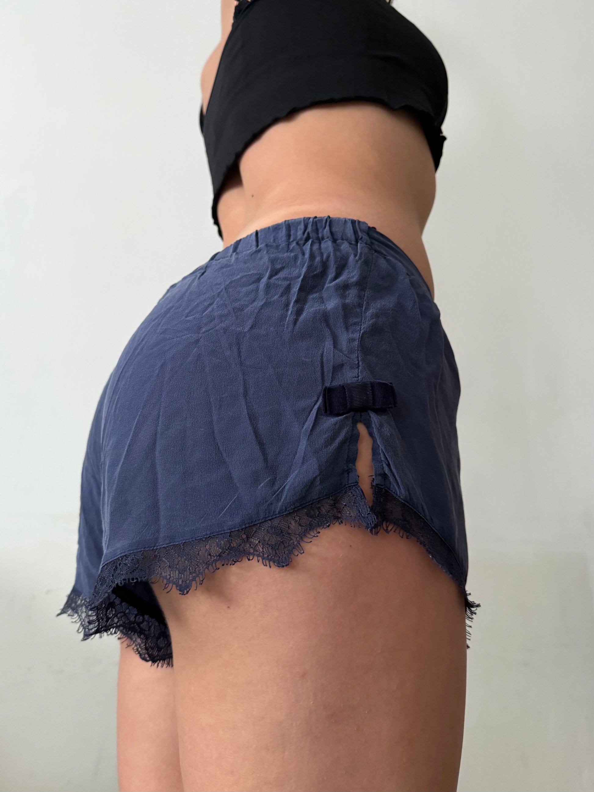 Blue 100% silk  low rise mini short (S)
