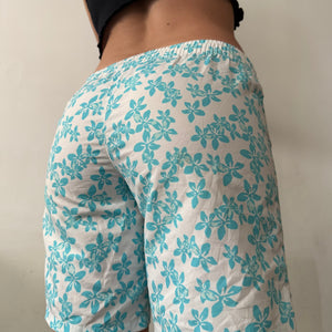 Blue floral print beachwear short (S)