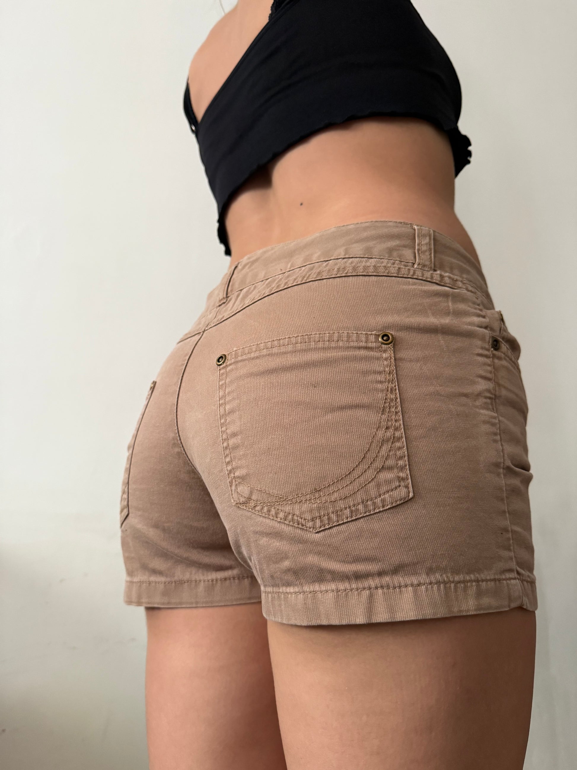 Brown denim low rise mini short (S)