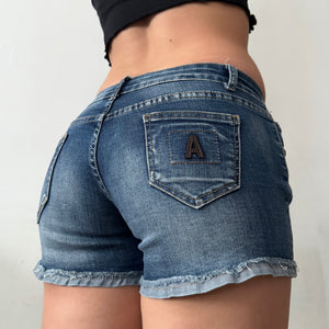 Blue denim low rise mini short (S)