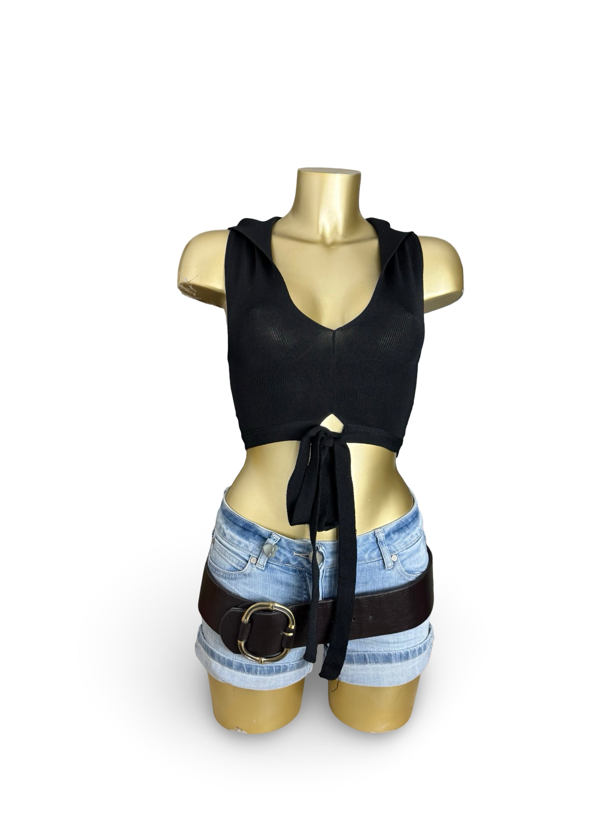 Black hooded stretchy top (S/M)