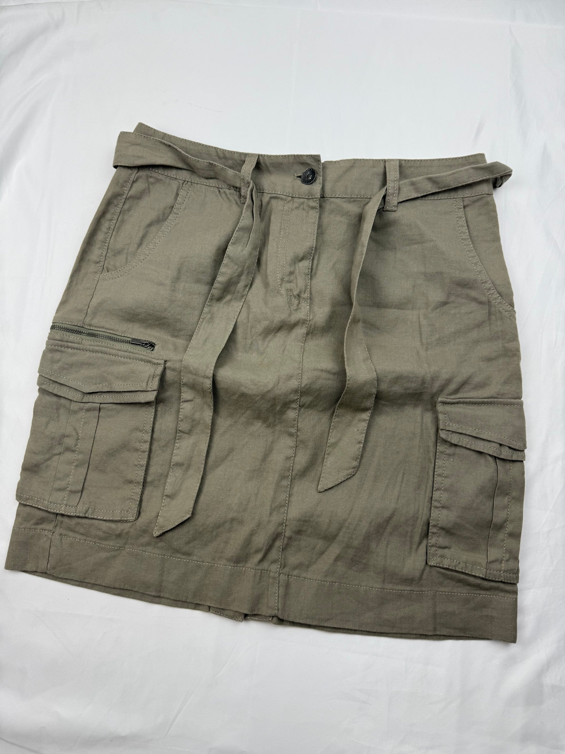 Khaki linen cargo mid skirt (S/M)