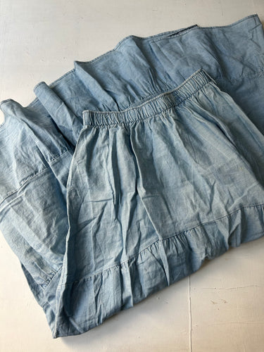 Blue denim low rise pleated maxi skirt  90s y2k vintage (S/M)