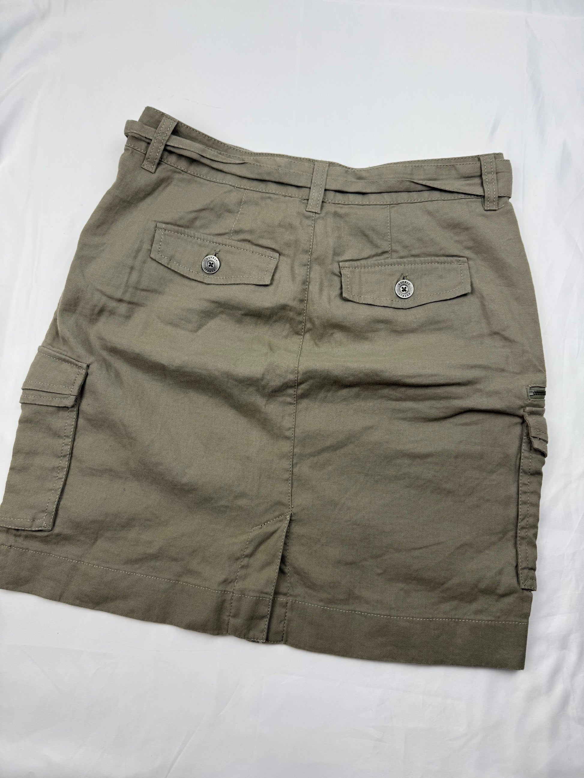 Khaki linen cargo mid skirt (S/M)