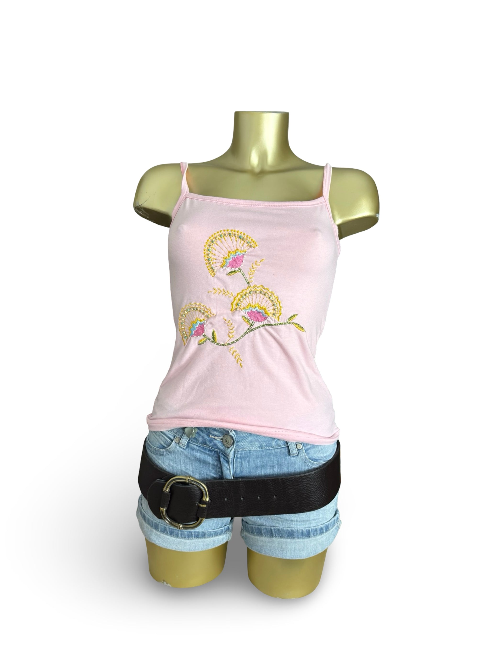 Baby pink embroiderd cami top (M)