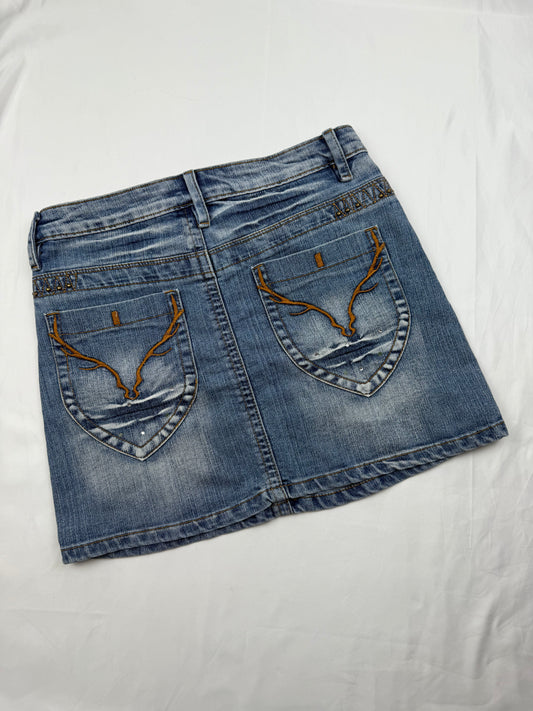Blue denim low rise mini skirt (S)