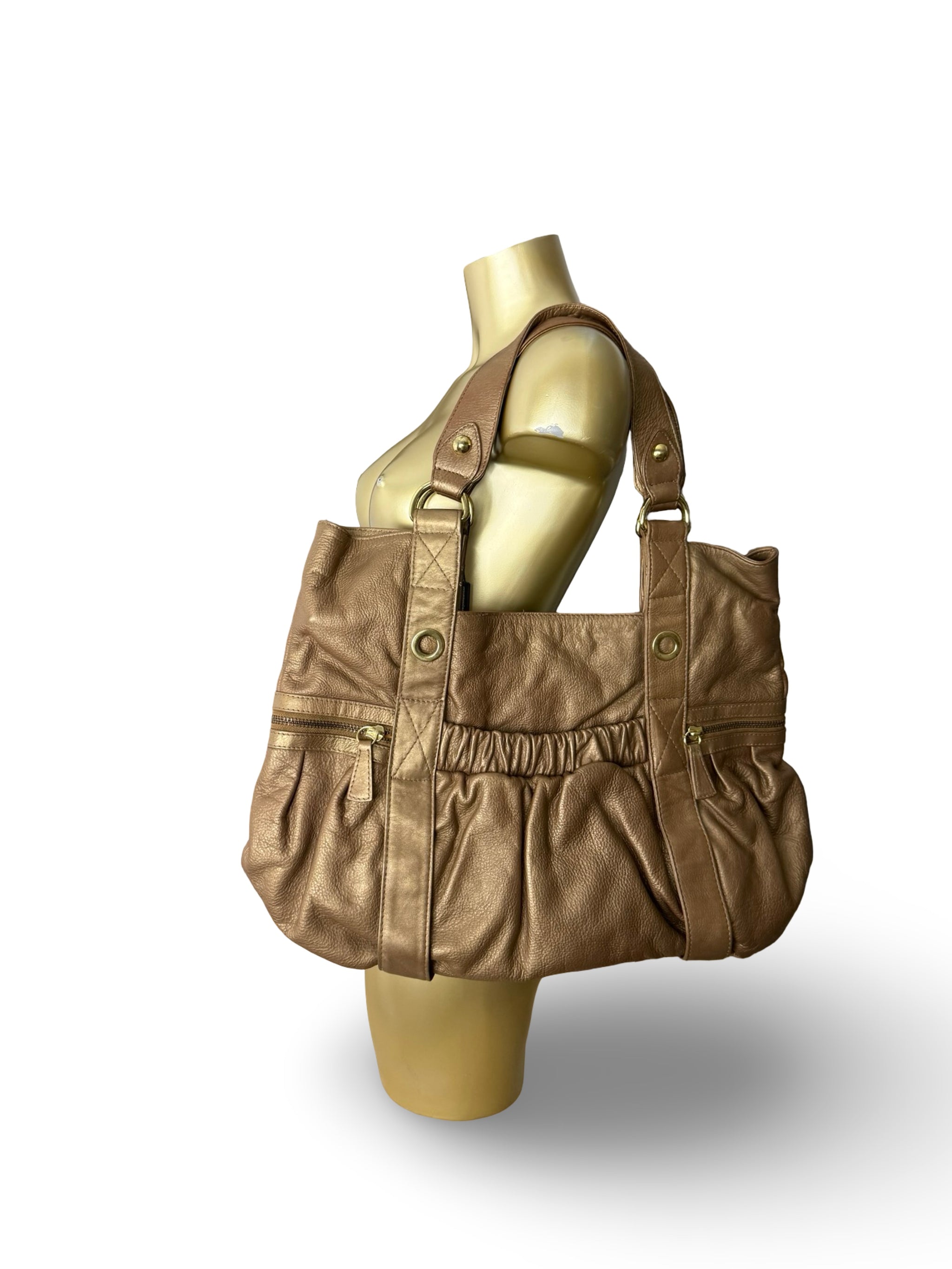 Brown real leather shoulder bag (41x35cm)