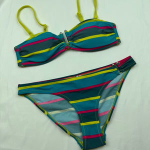 Green striped low rise bikini set (S/M)
