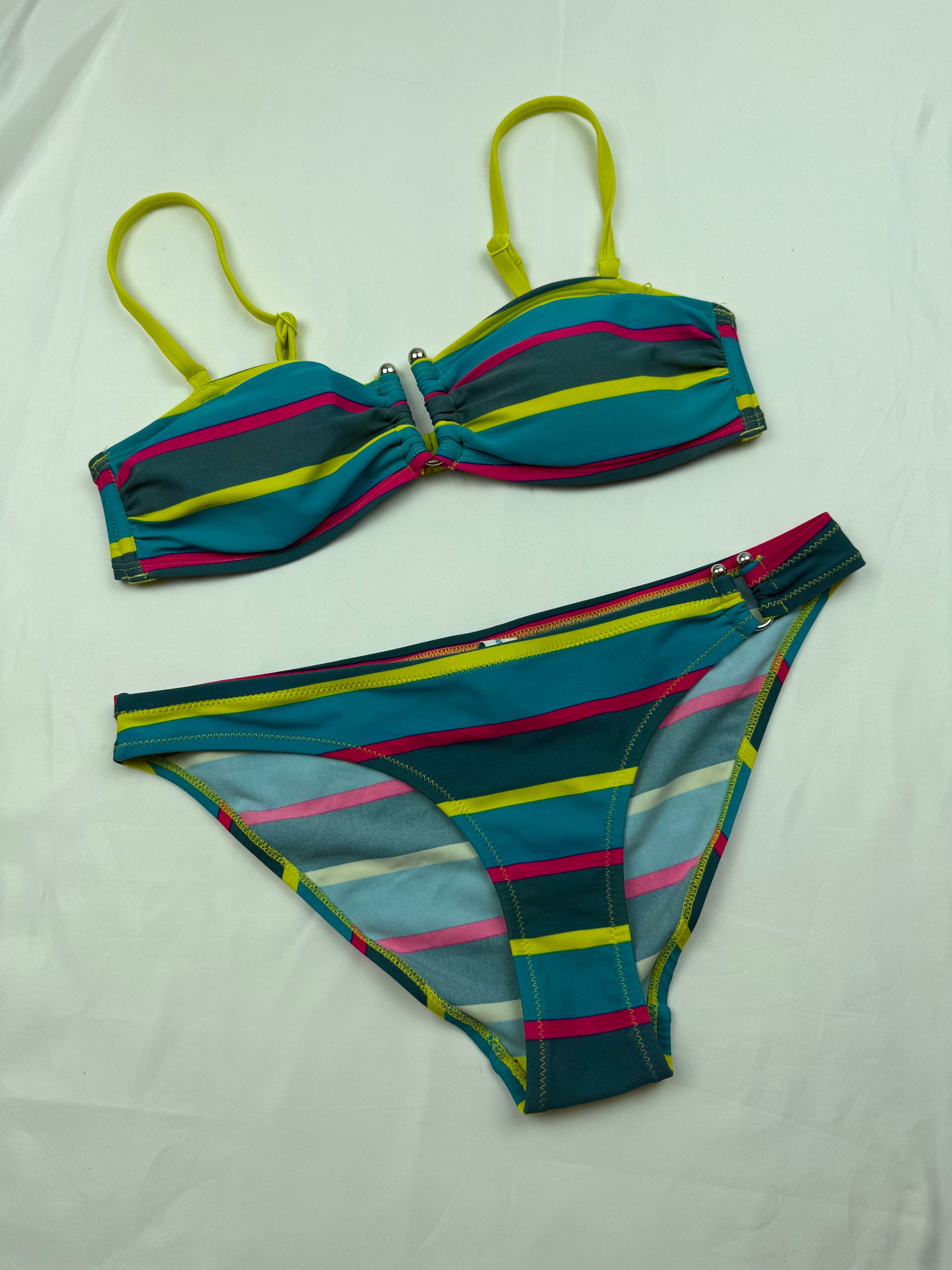 Green striped low rise bikini set (S/M)
