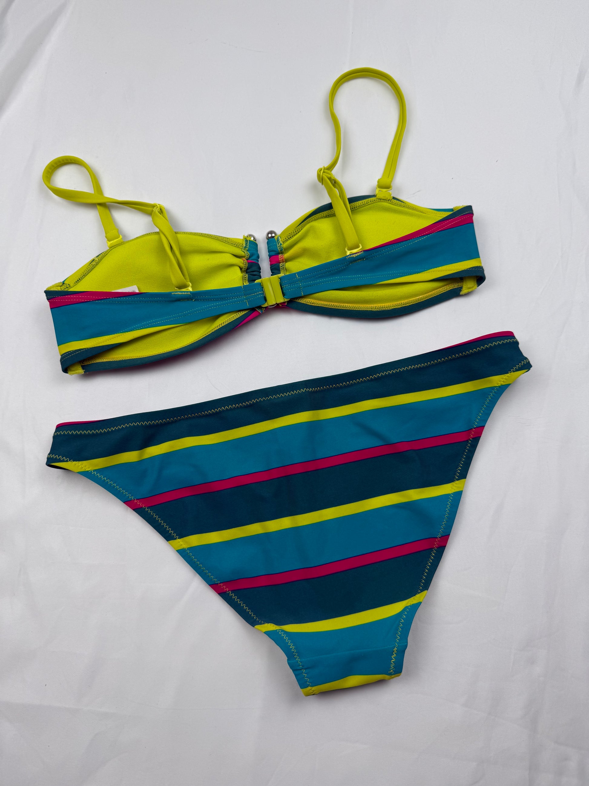 Green striped low rise bikini set (S/M)