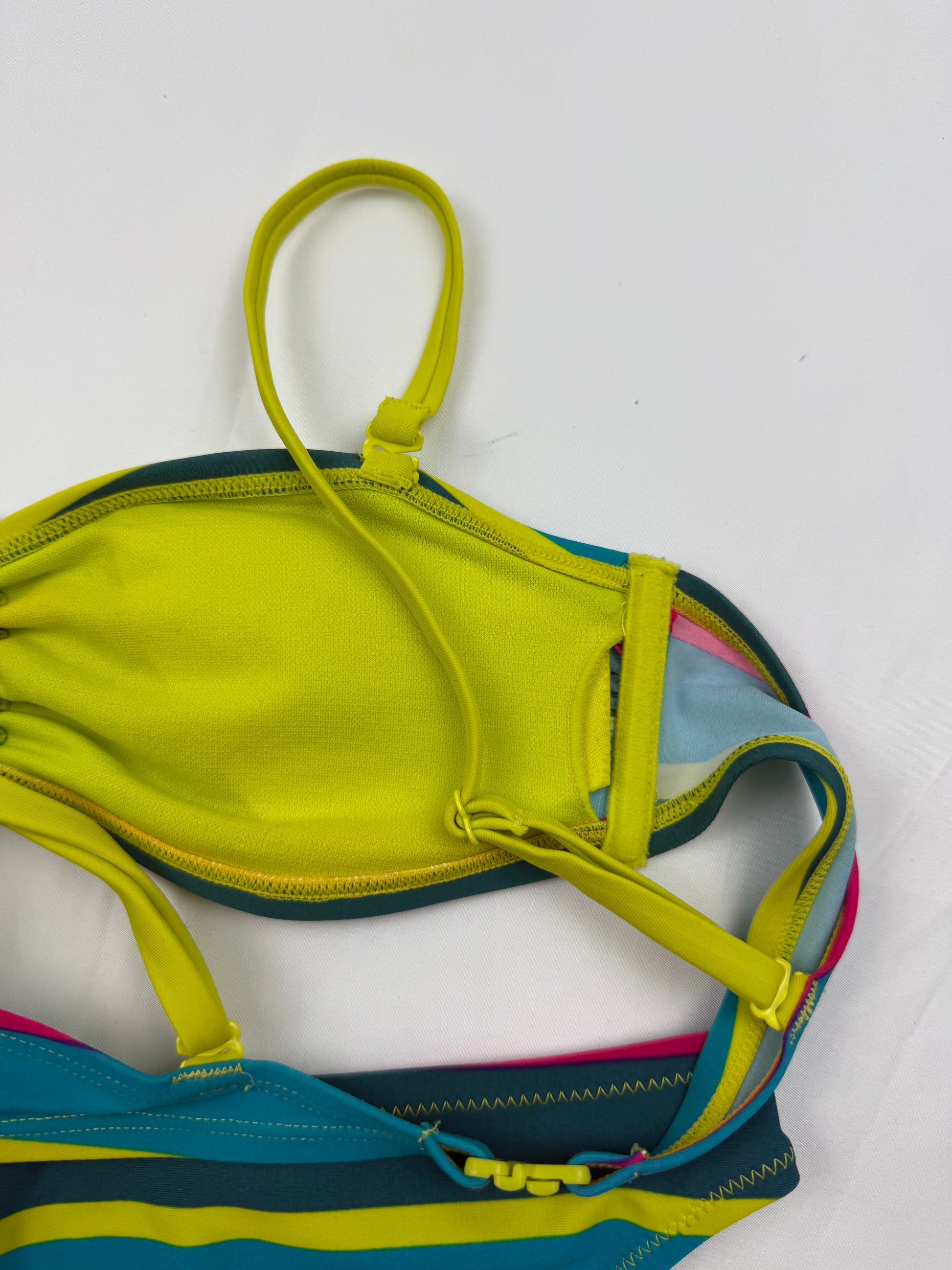 Green striped low rise bikini set (S/M)