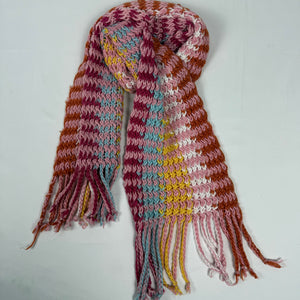 Multicolor pink striped knitted winter scarf