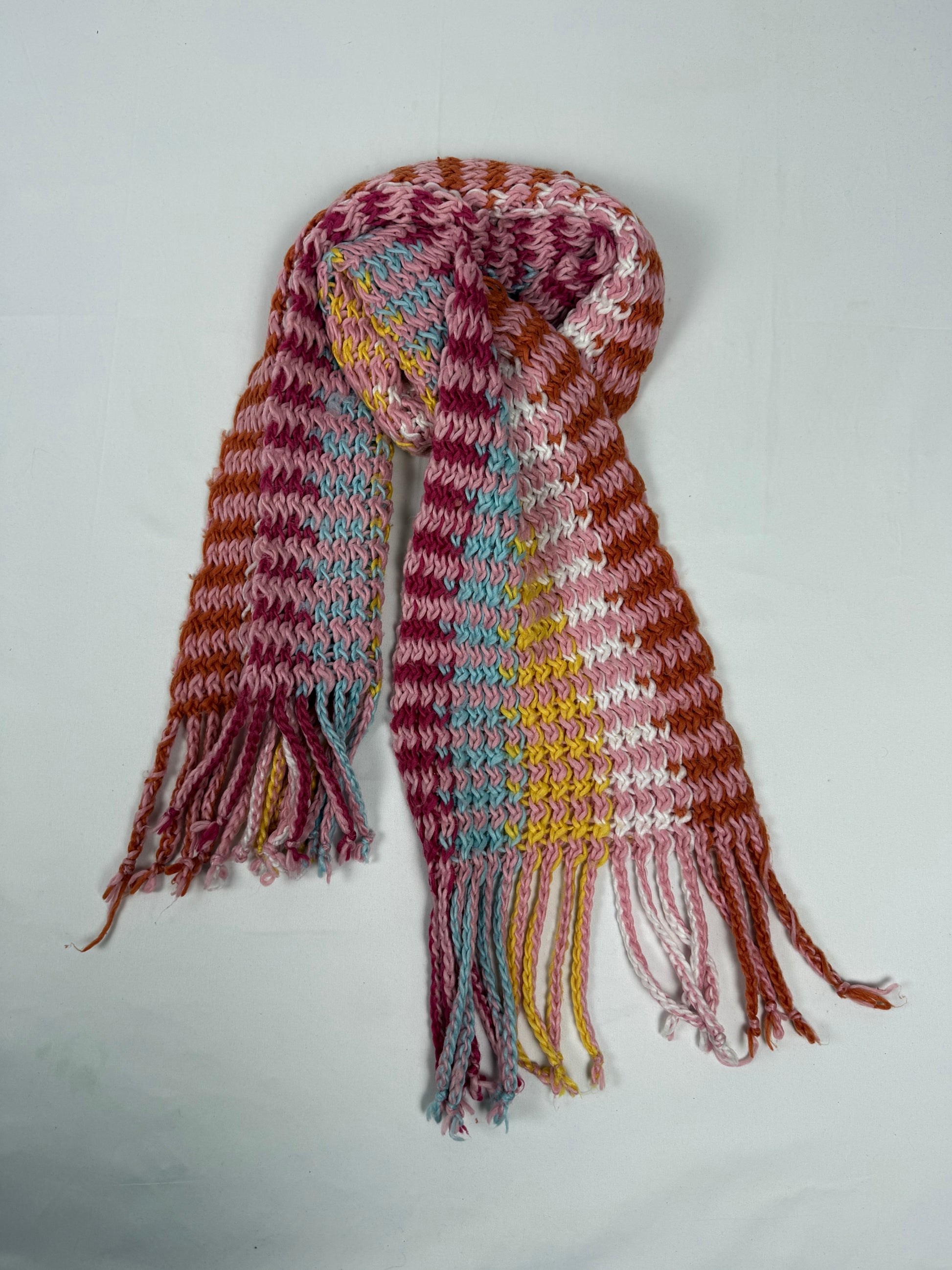 Multicolor pink striped knitted winter scarf